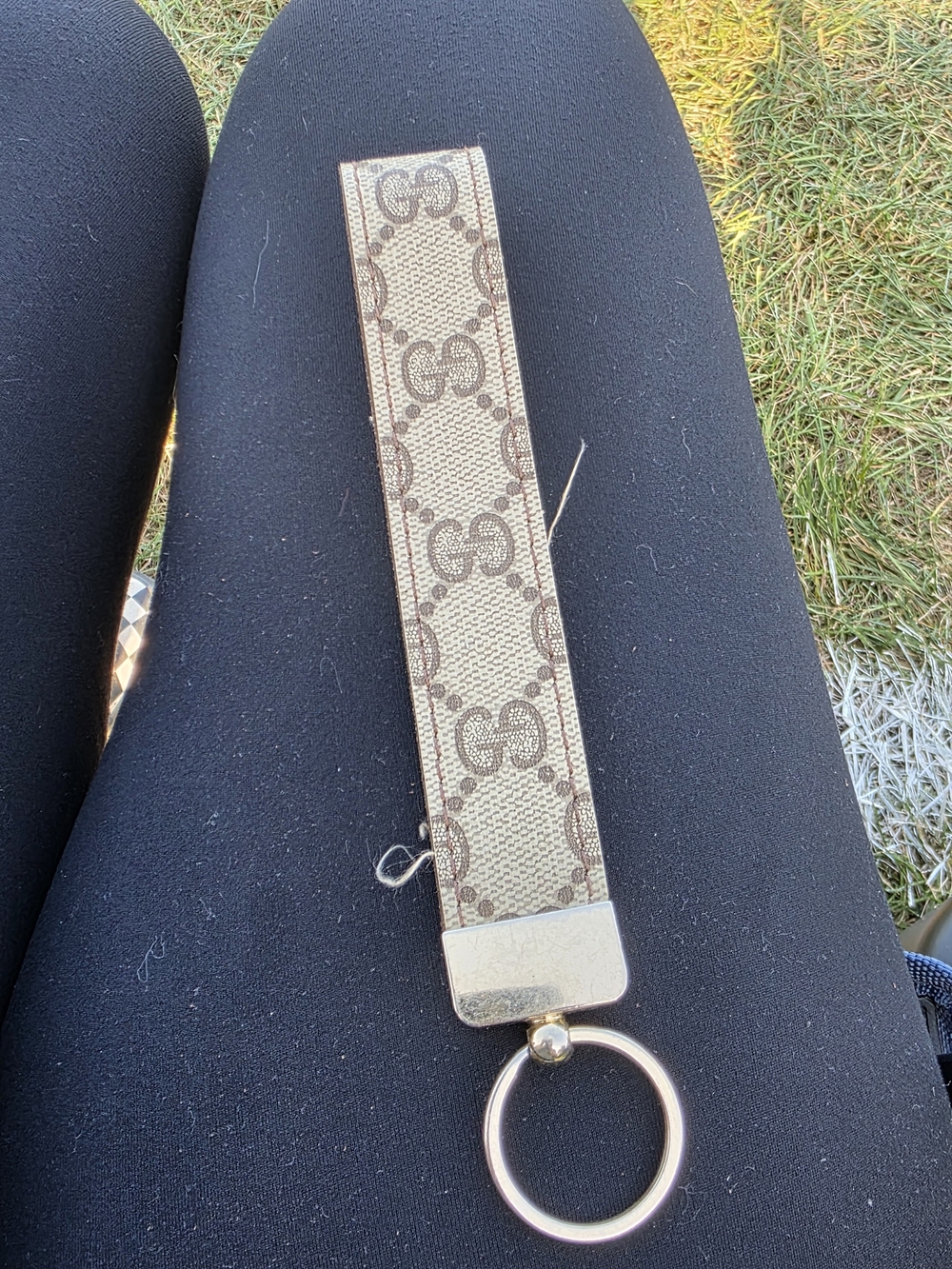 Vintage Boho Monogram Wrist Key Strap - Beige